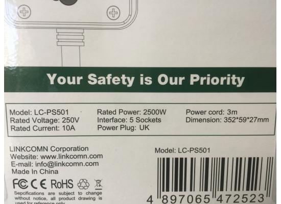 Linkcomn Lc-Ps501 Uk 3m 5-Sockets